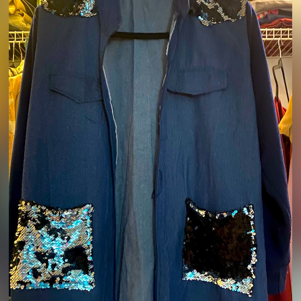 A jeans jacket with a glowy sleeves. For any event.